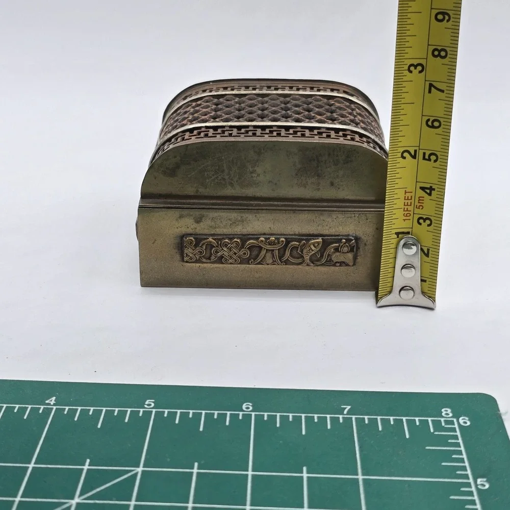 Antique Chinese Brass Jewelry Trinket Box Hinged Vtg Unique